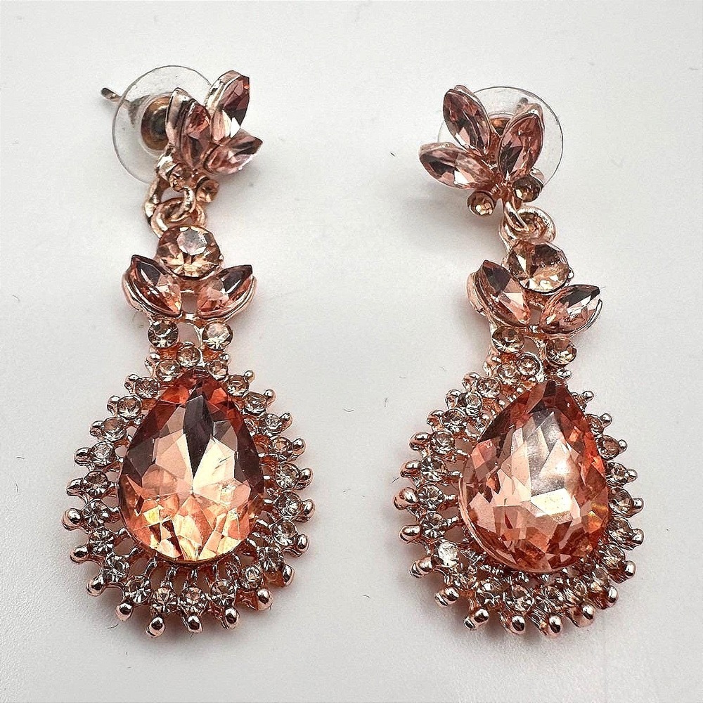 Vintage 80s Blush Rose Chandelier Earrings Bridal Style Drop Classic‎ Jewelry